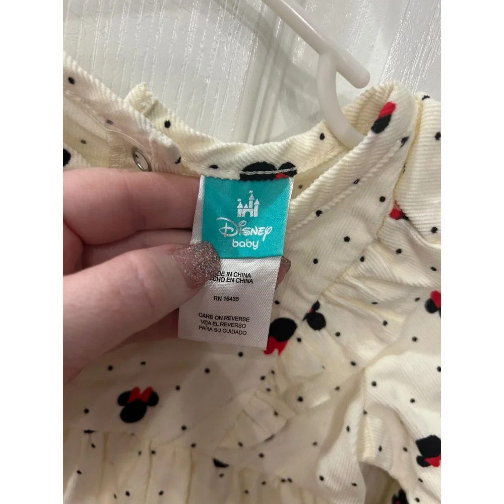 Disney Baby Corduroy Dress Cream Minnie Mouse Polka Dot Ruffle Toddler bin C‎